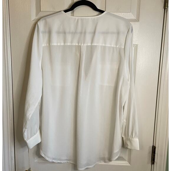 Kenar Cream Blouse NWT Contrast Trim Pockets Long Sleeves Split Neck Sz XL - Picture 4 of 11